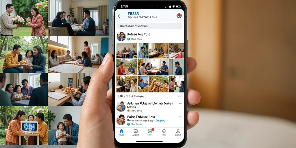 Screenshot antarmuka FB333 menampilkan fitur kolase foto yang beragam.
